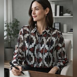 🖤 Liz Claiborne Sheer Geometric Button Front Blouse - Size Medium